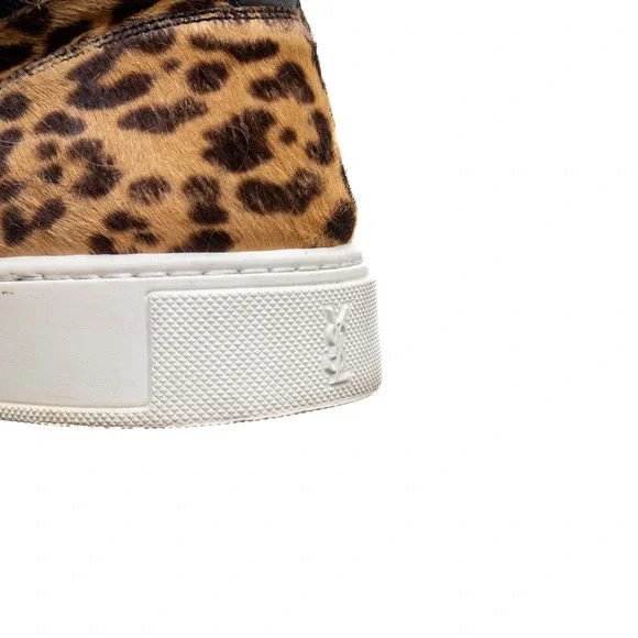 Saint Laurent Men's Leopard Pony Hair Leather‎ High Top Sneakers – Size US 12